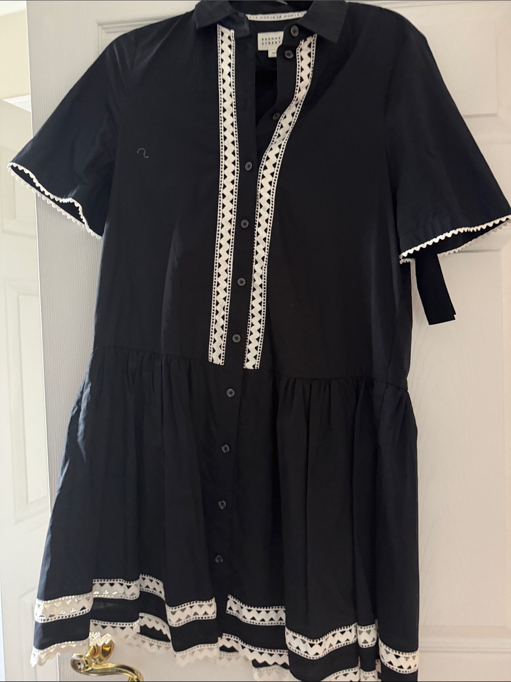 Kate Spade Black Dress With White Trim And Embroidered Detail
